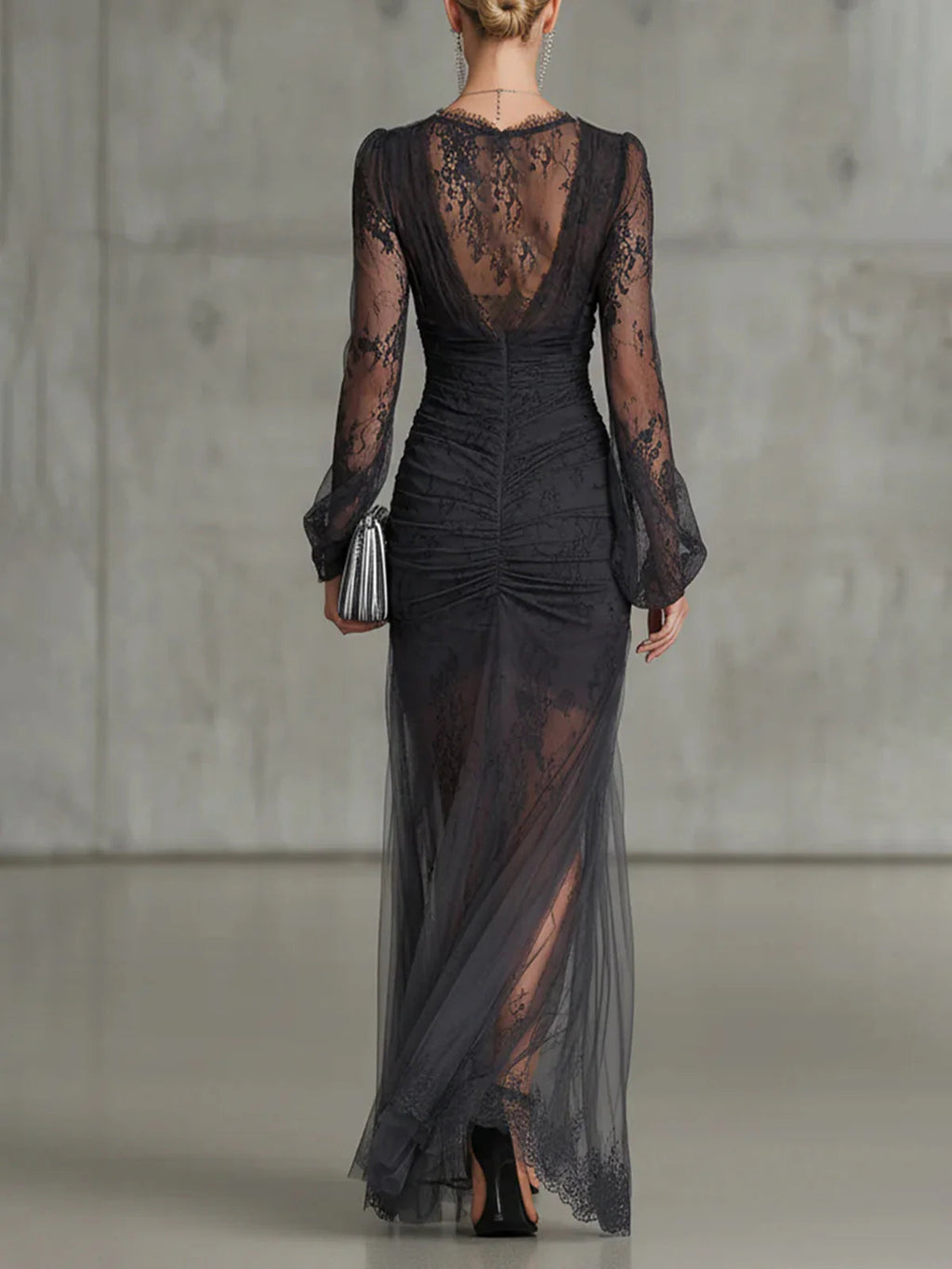 Tessa - Lace Ruched Sheer Dresss