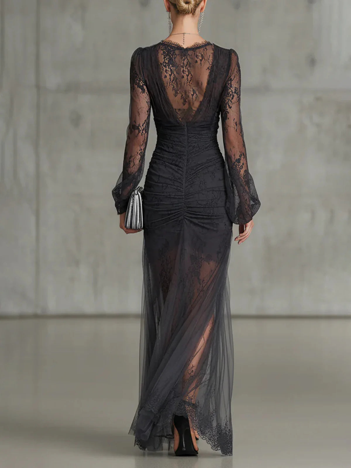 Tessa - Lace Ruched Sheer Dresss