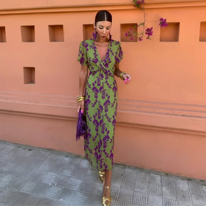 Ernestina - Long Floral Green Dress