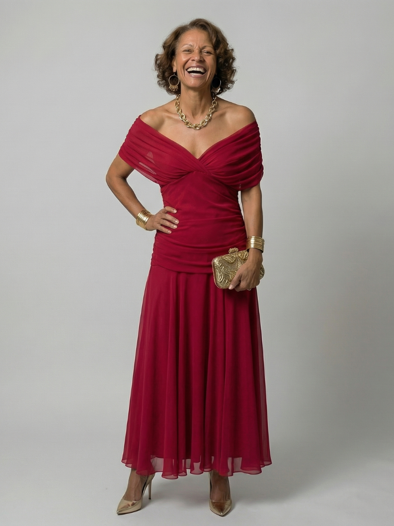 Calen - Off Shoulder Flow Midi Dresses
