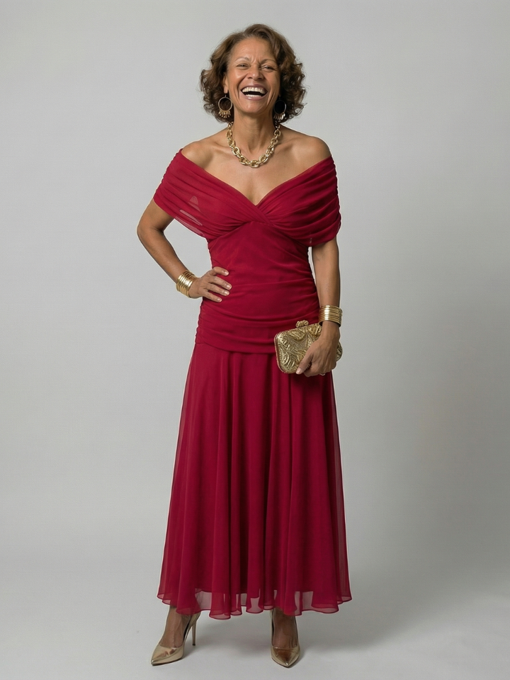 Calen - Off Shoulder Flow Midi Dresses