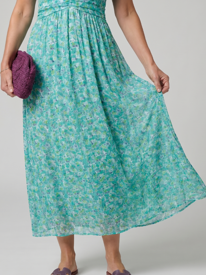 Juna - Short Sleeve Ditsy Floral Print Midi Dress