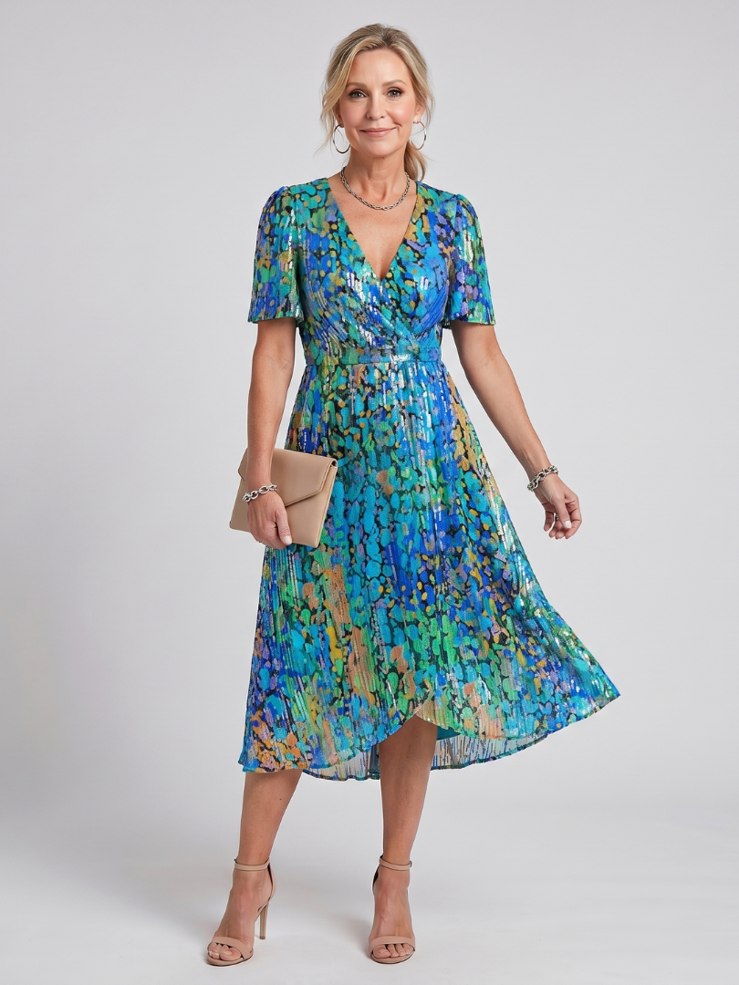Mirabel - Flutter Sleeve Gathered Waist Floral Print Midi Dress