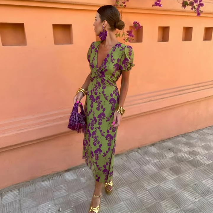Ernestina - Long Floral Green Dress