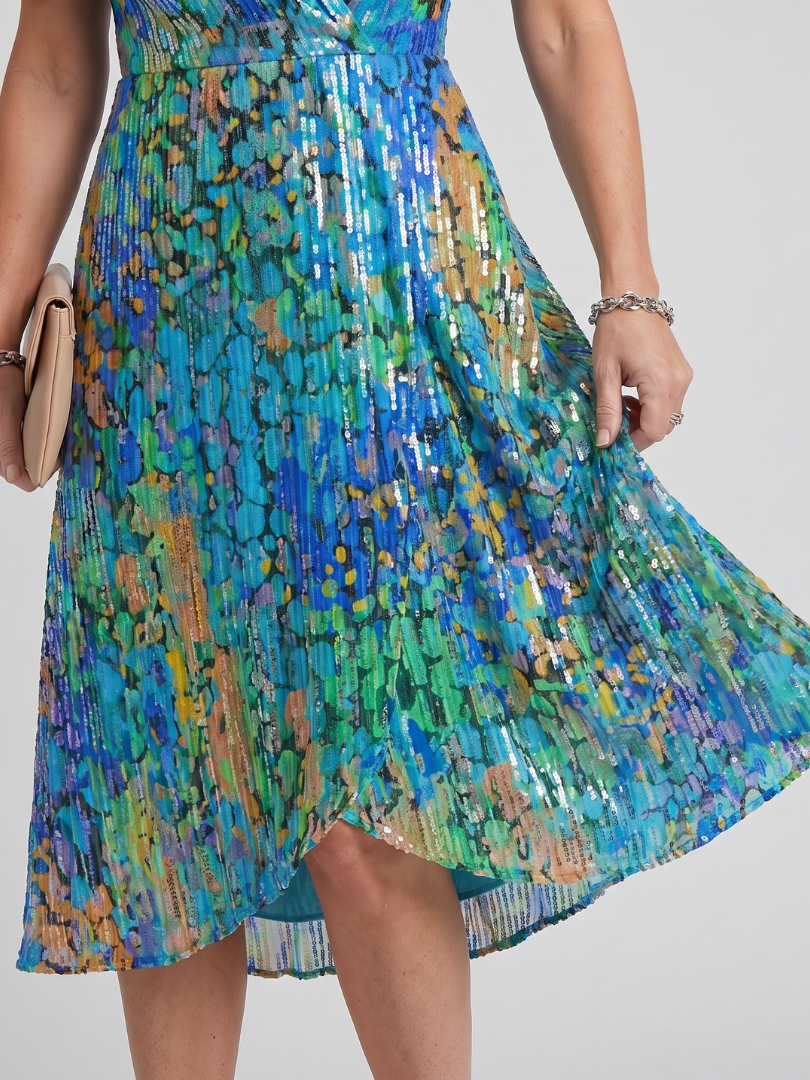 Mirabel - Flutter Sleeve Gathered Waist Floral Print Midi Dress