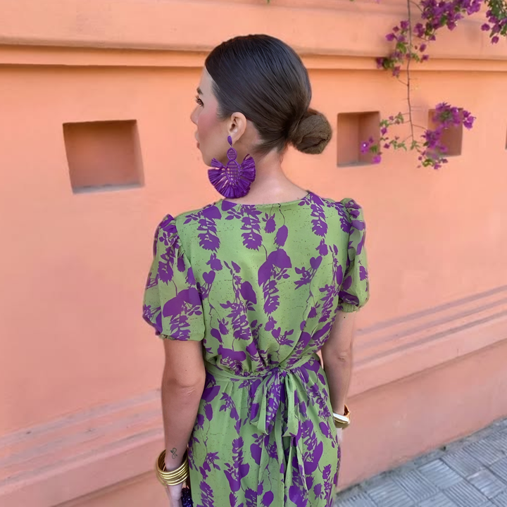 Ernestina - Long Floral Green Dress