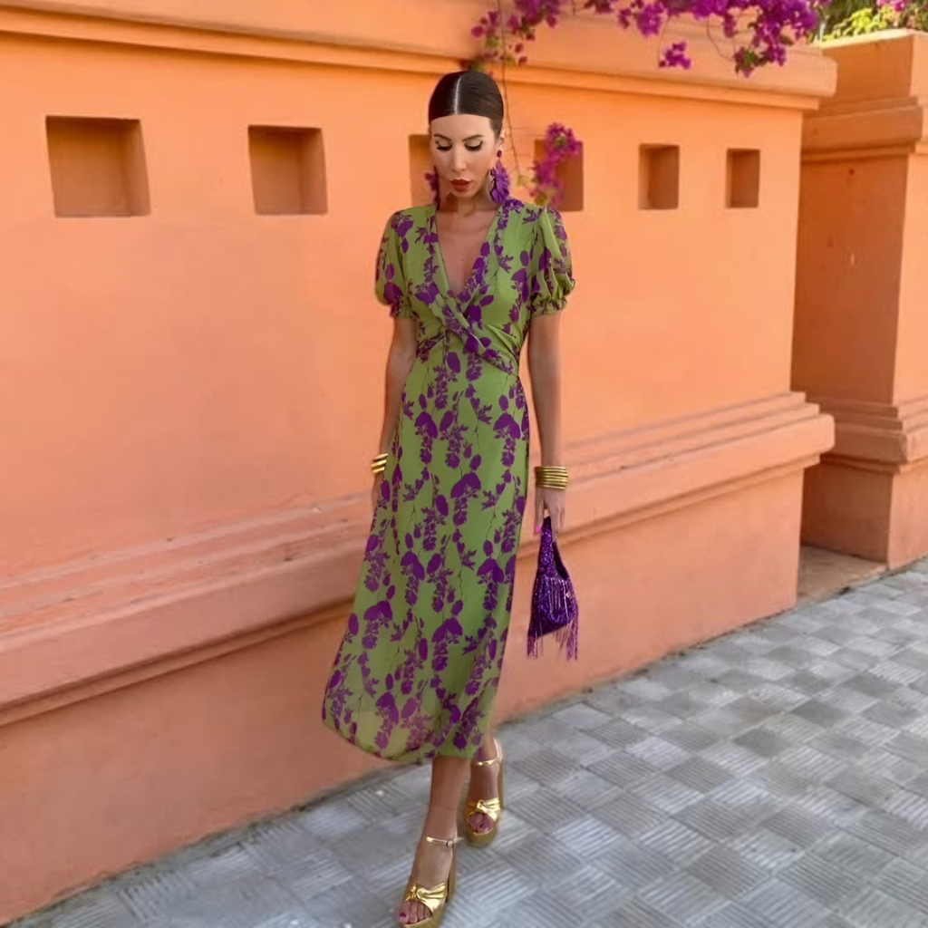 Ernestina - Long Floral Green Dress