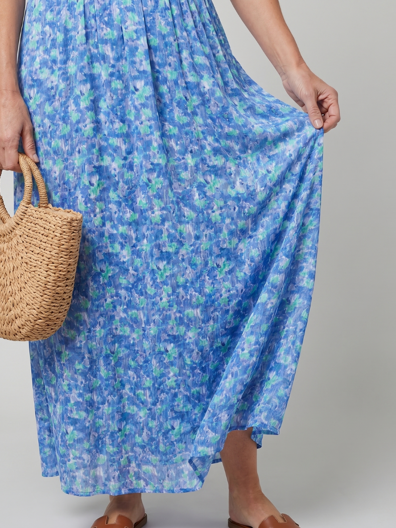 Juna - Short Sleeve Ditsy Floral Print Midi Dress