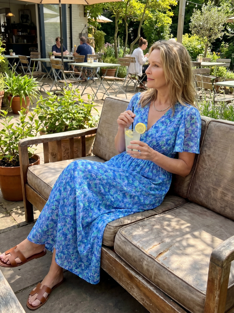 Juna - Short Sleeve Ditsy Floral Print Midi Dress