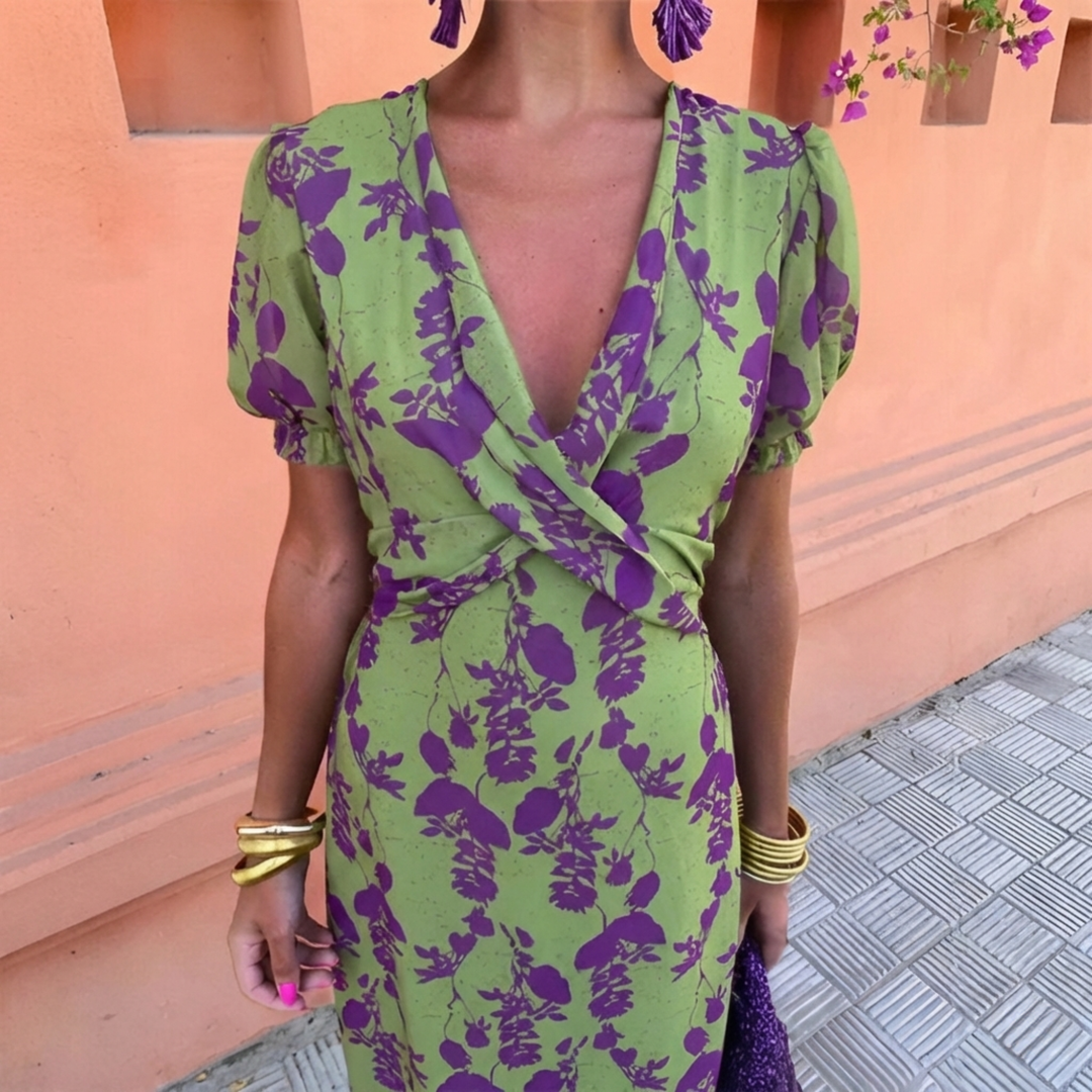 Ernestina - Long Floral Green Dress