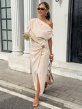 Serise - Off Shoulder Buckle Wrap Maxi Dress