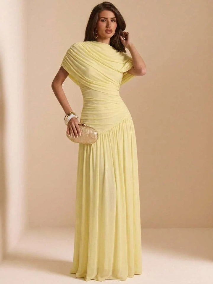 Tayna - Draped Mesh Maxi Dress with Ruched Bodice