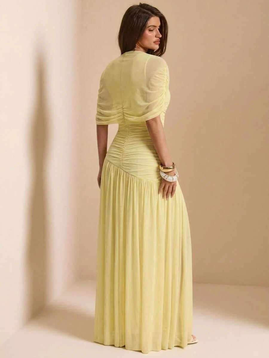 Tayna - Draped Mesh Maxi Dress with Ruched Bodice