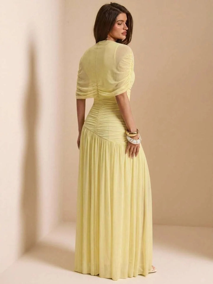Tayna - Draped Mesh Maxi Dress with Ruched Bodice