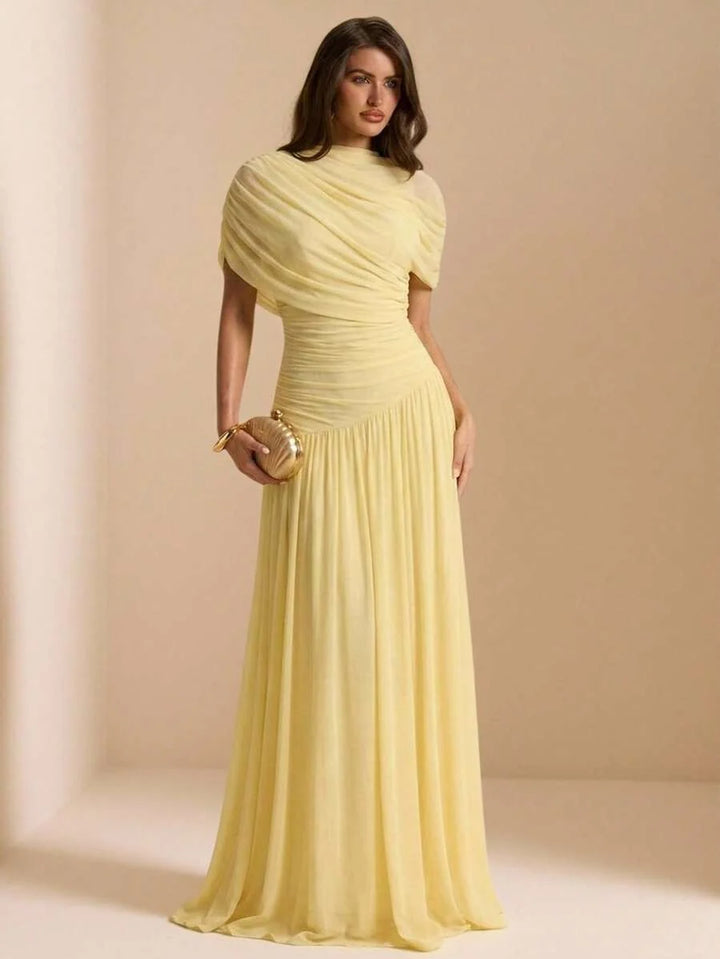 Tayna - Draped Mesh Maxi Dress with Ruched Bodice