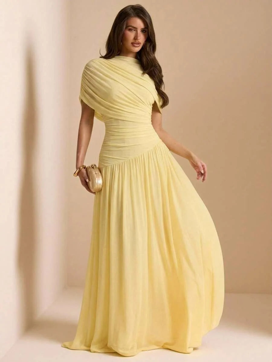 Tayna - Draped Mesh Maxi Dress with Ruched Bodice