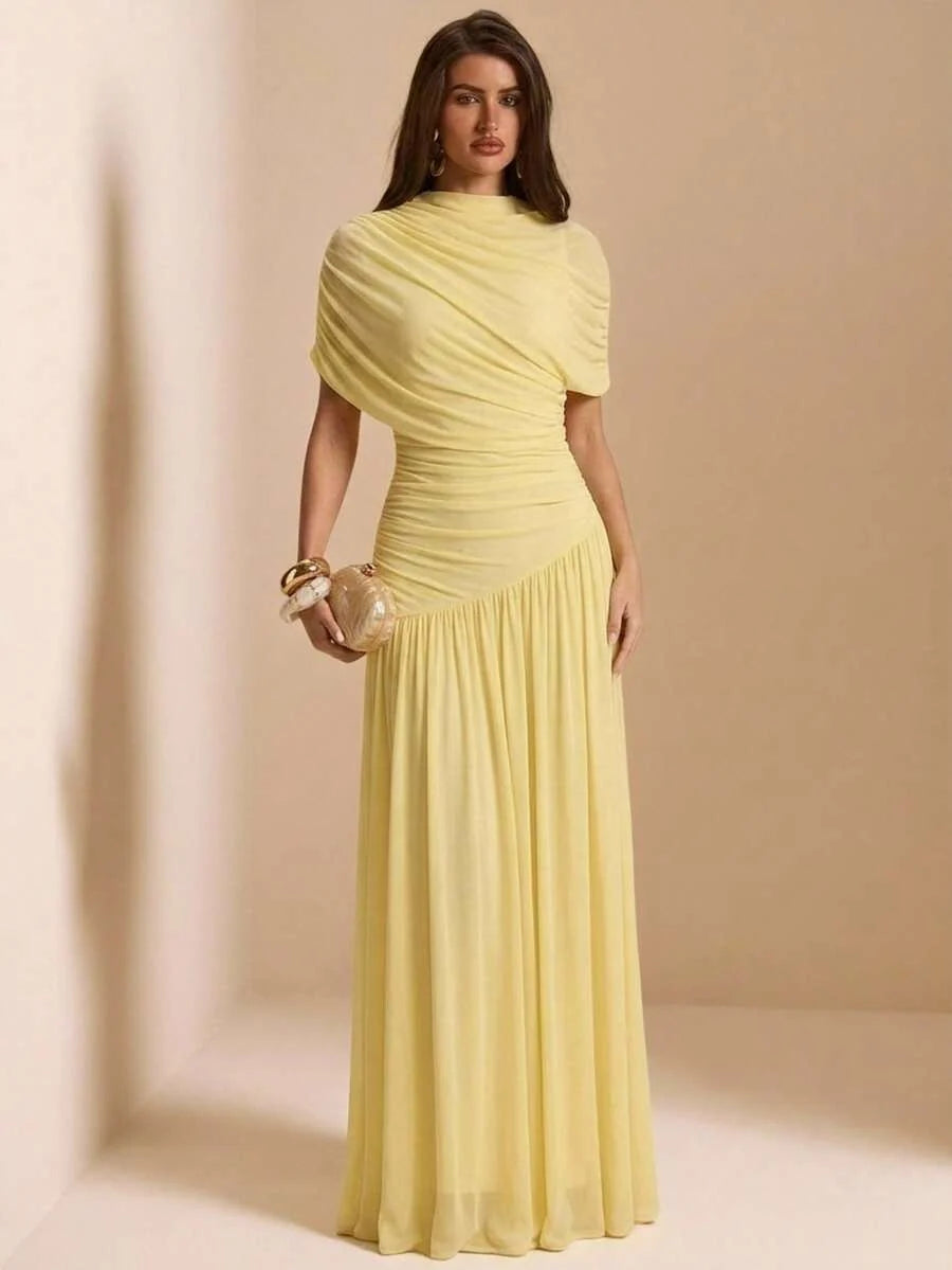Tayna - Draped Mesh Maxi Dress with Ruched Bodice