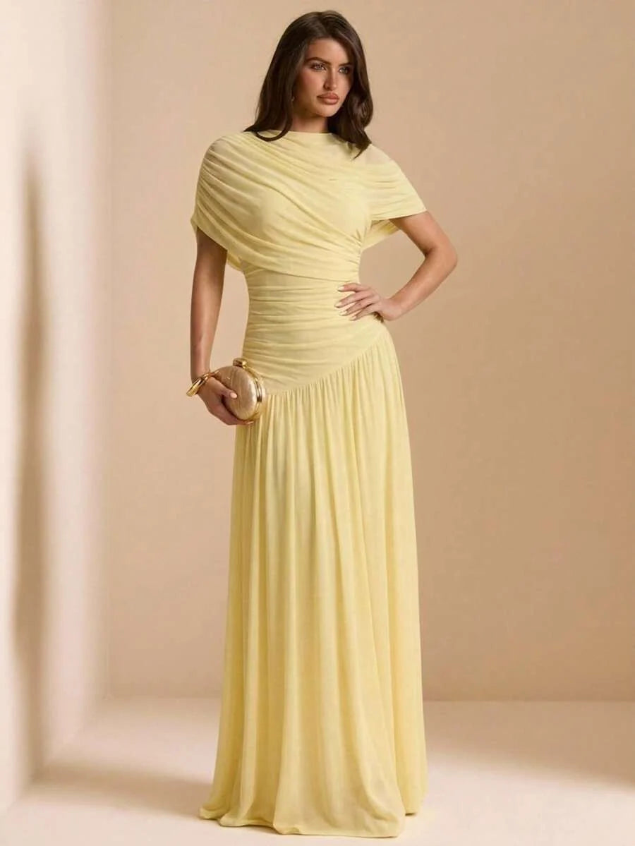 Tayna - Draped Mesh Maxi Dress with Ruched Bodice