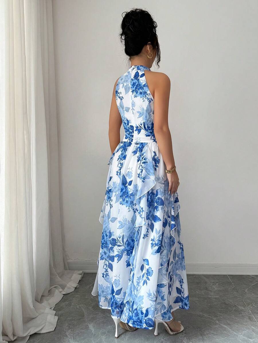 Felicity - Halter Neck Floral Ruffle Maxi Dress