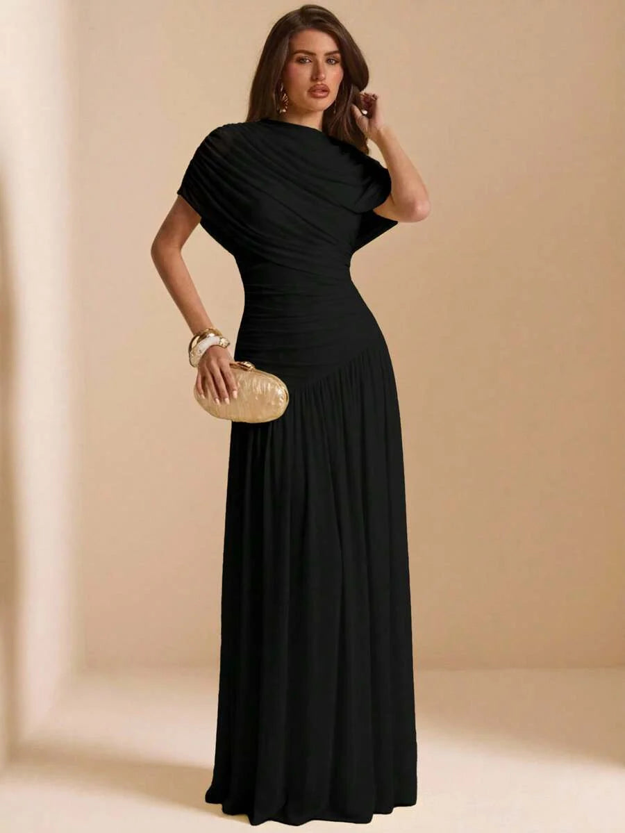 Tayna - Draped Mesh Maxi Dress with Ruched Bodice