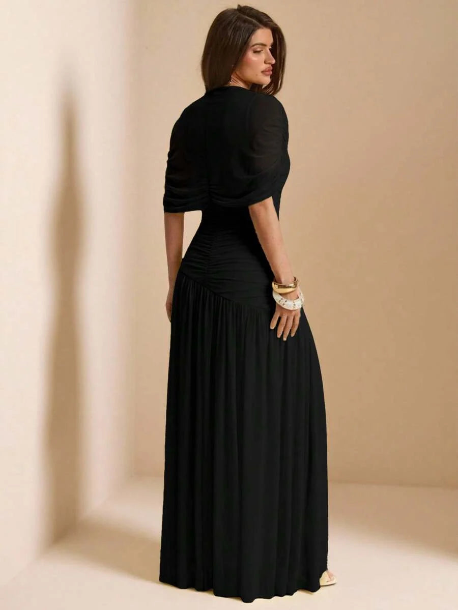 Tayna - Draped Mesh Maxi Dress with Ruched Bodice