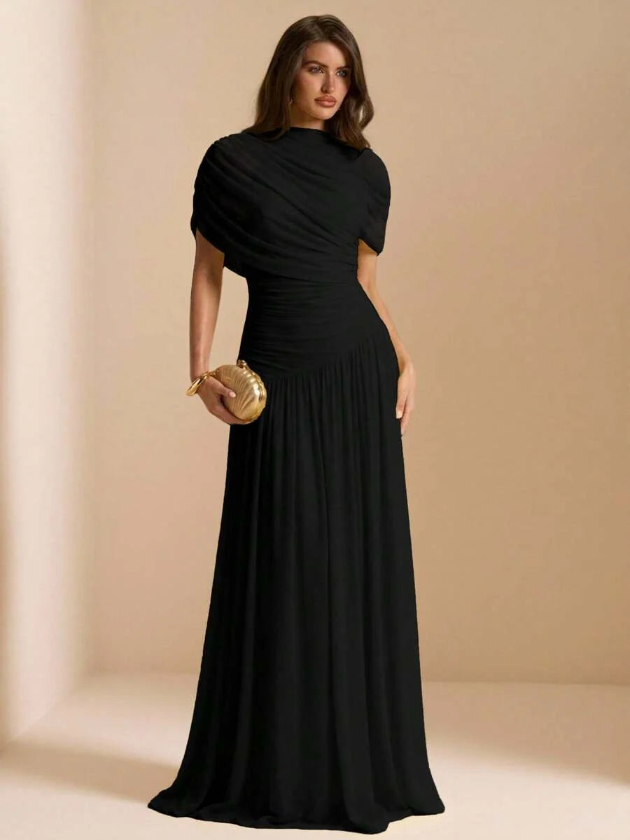 Tayna - Draped Mesh Maxi Dress with Ruched Bodice