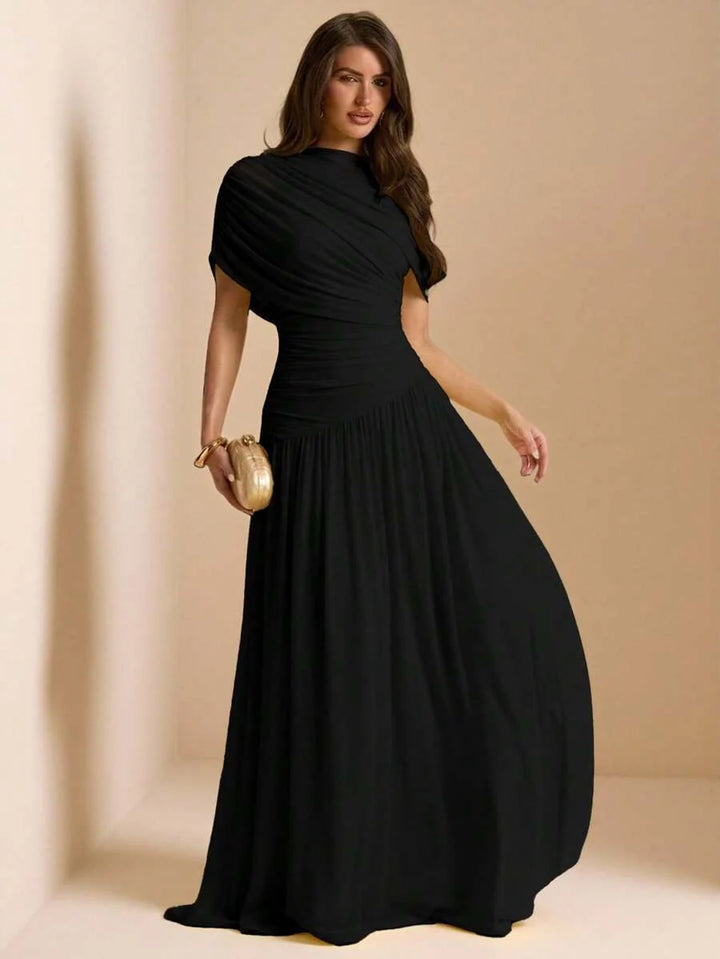 Tayna - Draped Mesh Maxi Dress with Ruched Bodice