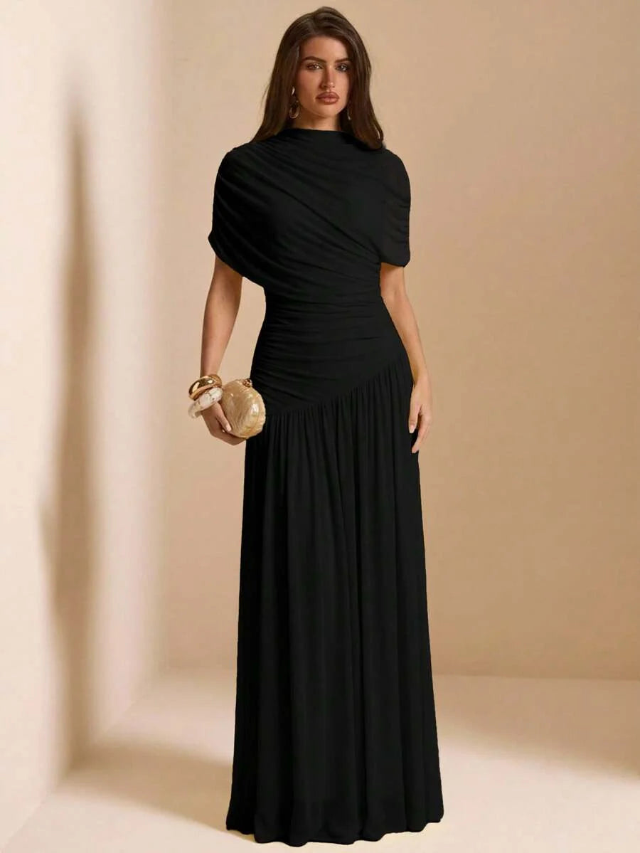 Tayna - Draped Mesh Maxi Dress with Ruched Bodice