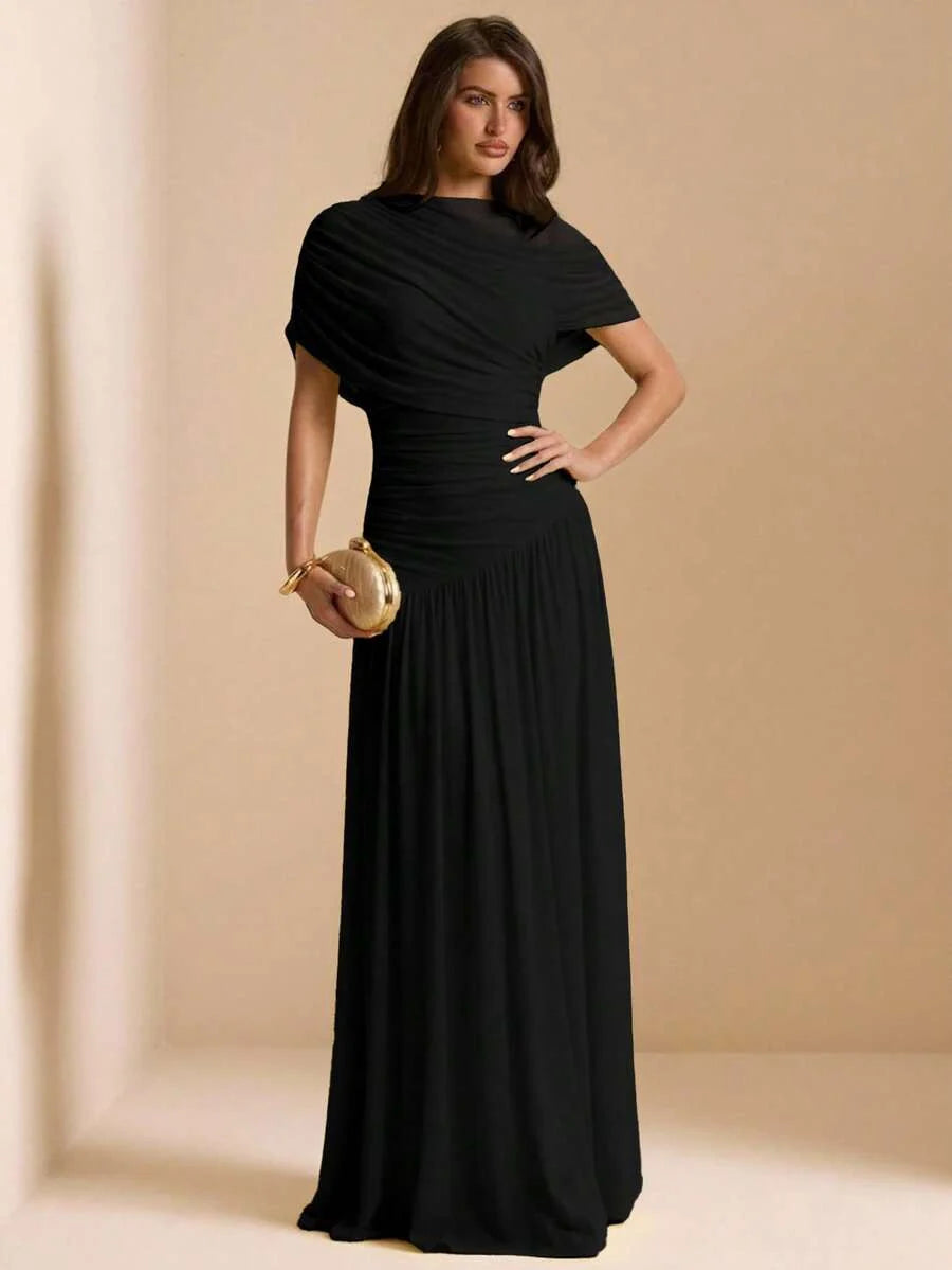 Tayna - Draped Mesh Maxi Dress with Ruched Bodice