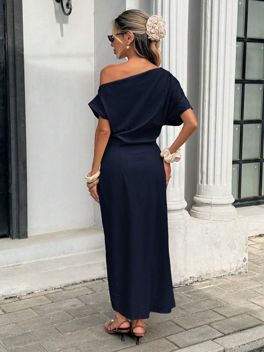 Serise - Off Shoulder Buckle Wrap Maxi Dress