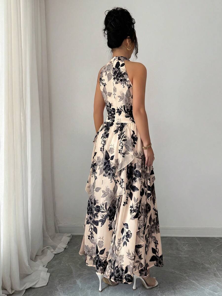 Felicity - Halter Neck Floral Ruffle Maxi Dress