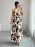 Felicity - Halter Neck Floral Ruffle Maxi Dress