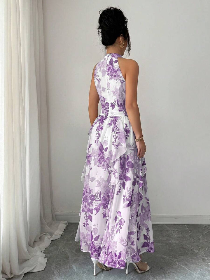 Felicity - Halter Neck Floral Ruffle Maxi Dress