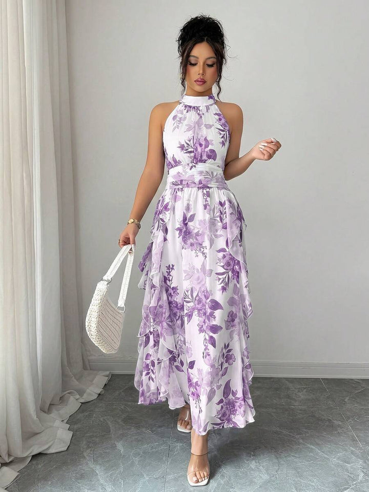 Felicity - Halter Neck Floral Ruffle Maxi Dress
