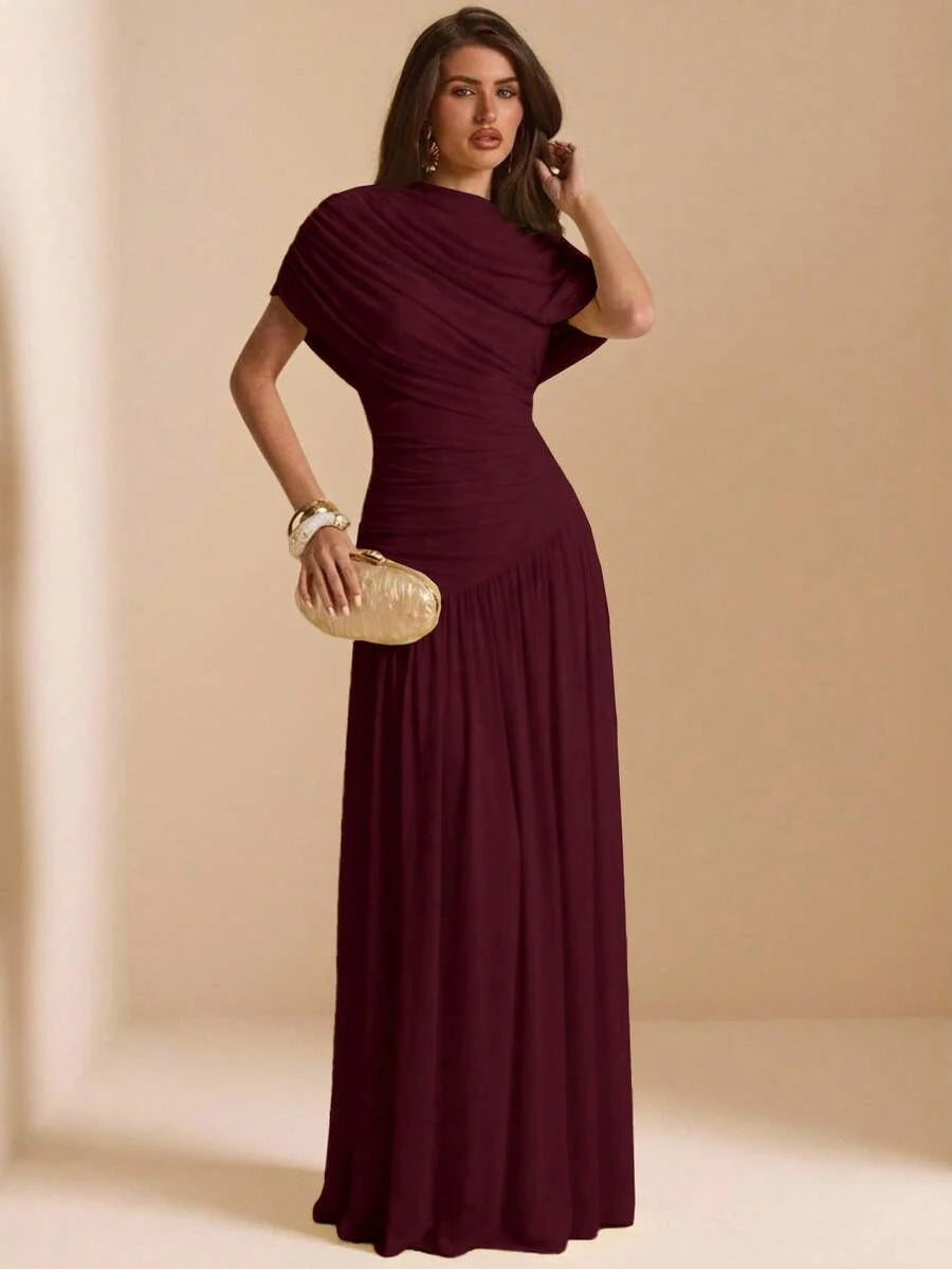 Tayna - Draped Mesh Maxi Dress with Ruched Bodice
