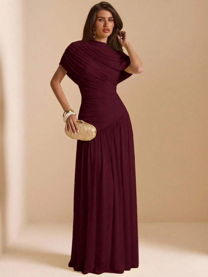 Tayna - Draped Mesh Maxi Dress with Ruched Bodice