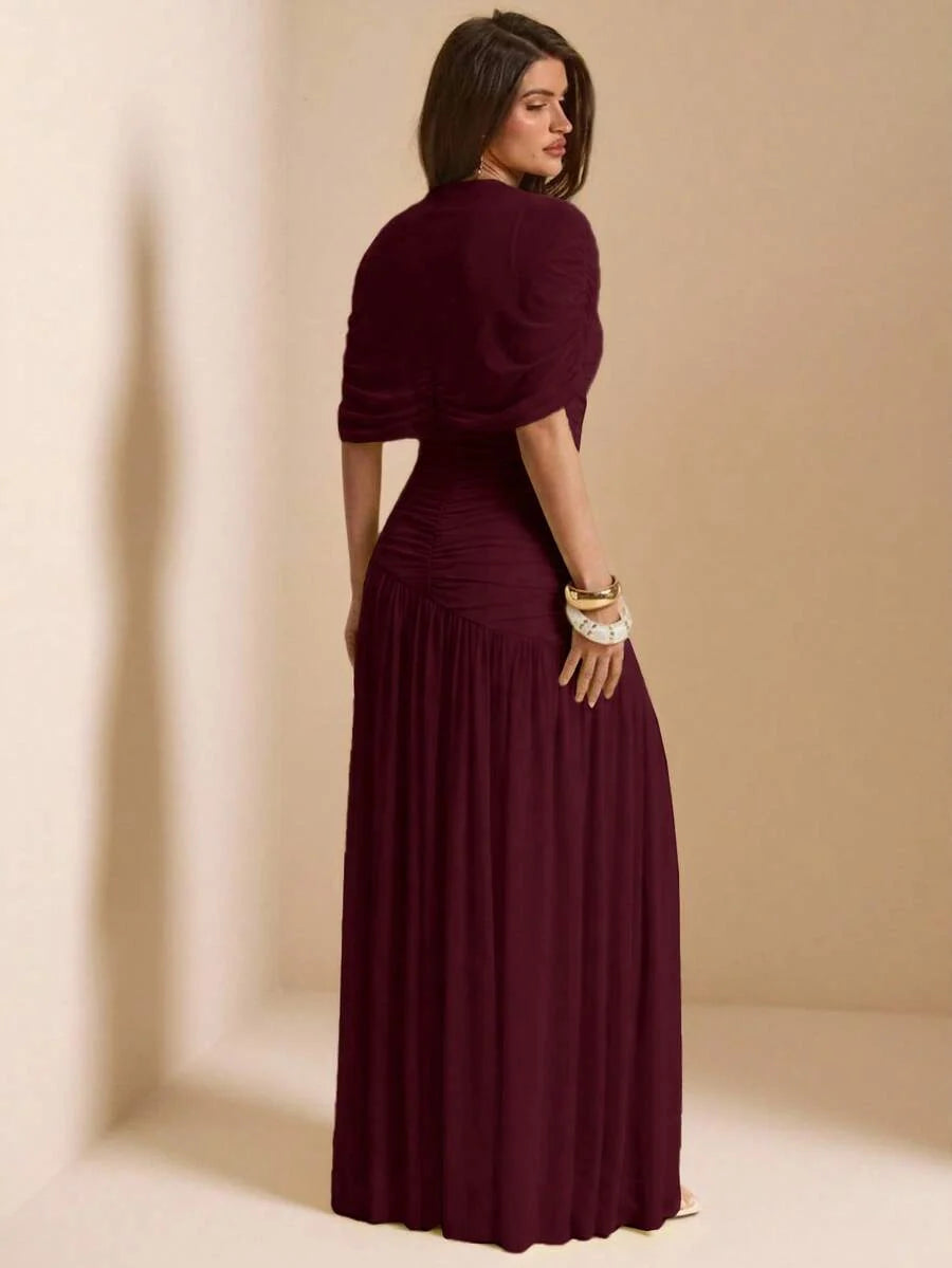 Tayna - Draped Mesh Maxi Dress with Ruched Bodice