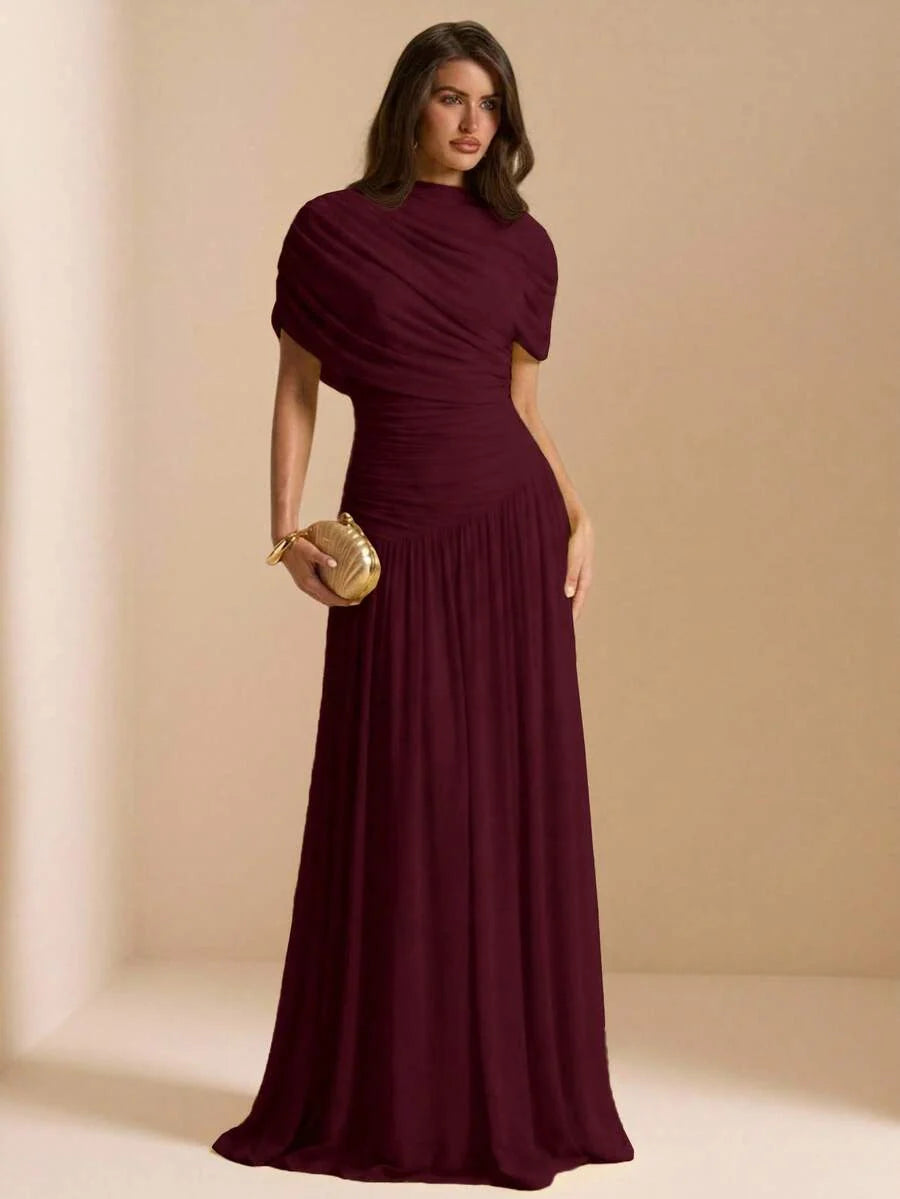 Tayna - Draped Mesh Maxi Dress with Ruched Bodice