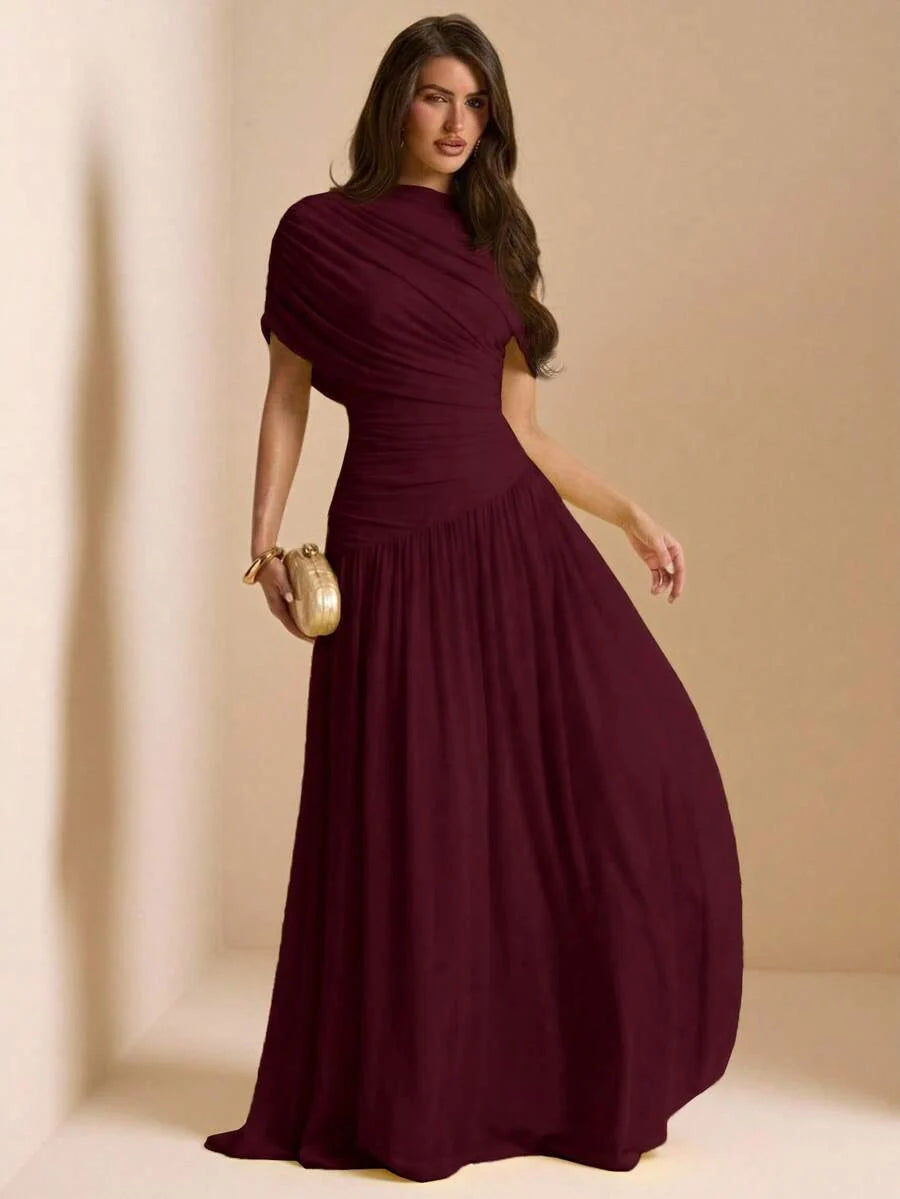 Tayna - Draped Mesh Maxi Dress with Ruched Bodice