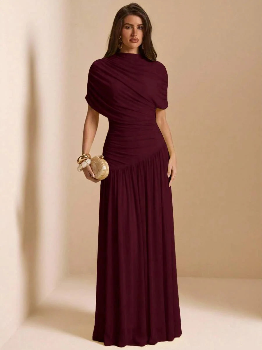 Tayna - Draped Mesh Maxi Dress with Ruched Bodice