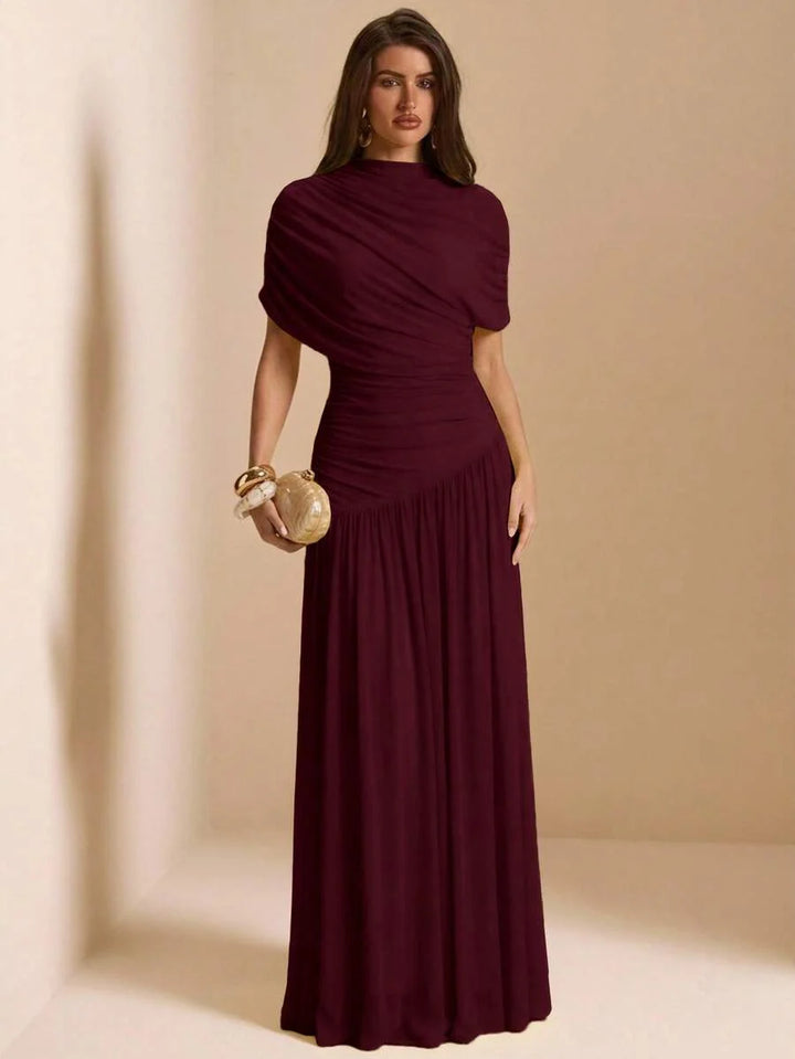 Tayna - Draped Mesh Maxi Dress with Ruched Bodice