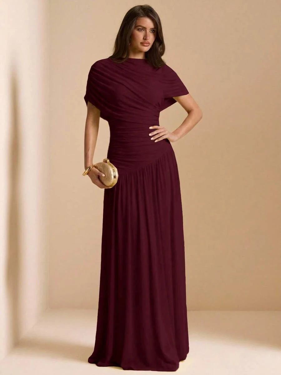 Tayna - Draped Mesh Maxi Dress with Ruched Bodice