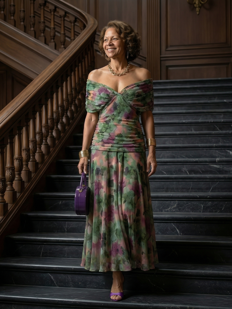 Calen - Off Shoulder Flow Midi Dresses