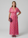 Juna - Short Sleeve Ditsy Floral Print Midi Dress