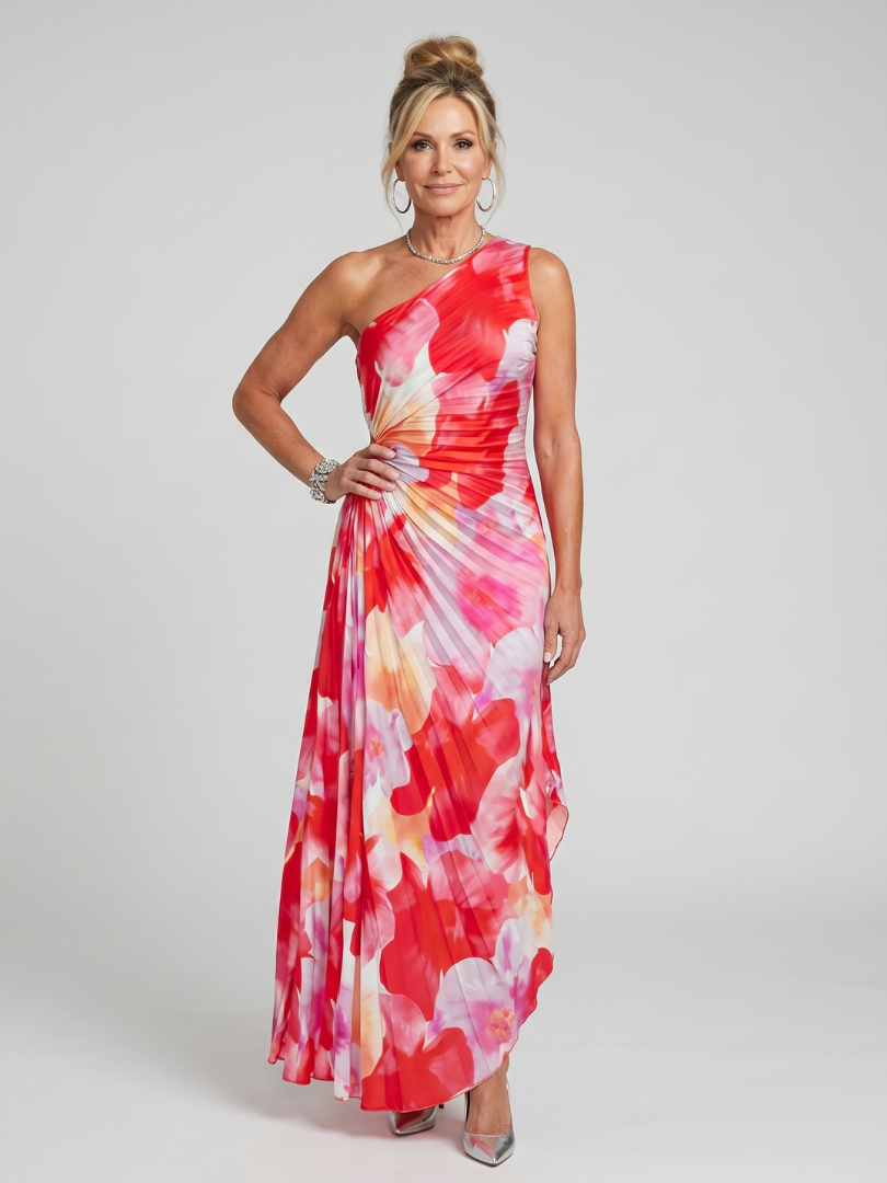 Taya - One Shoulder Pleated Bodice Midi Dress