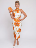 Zinnara - Halter Neck Floral Print Midi Dress