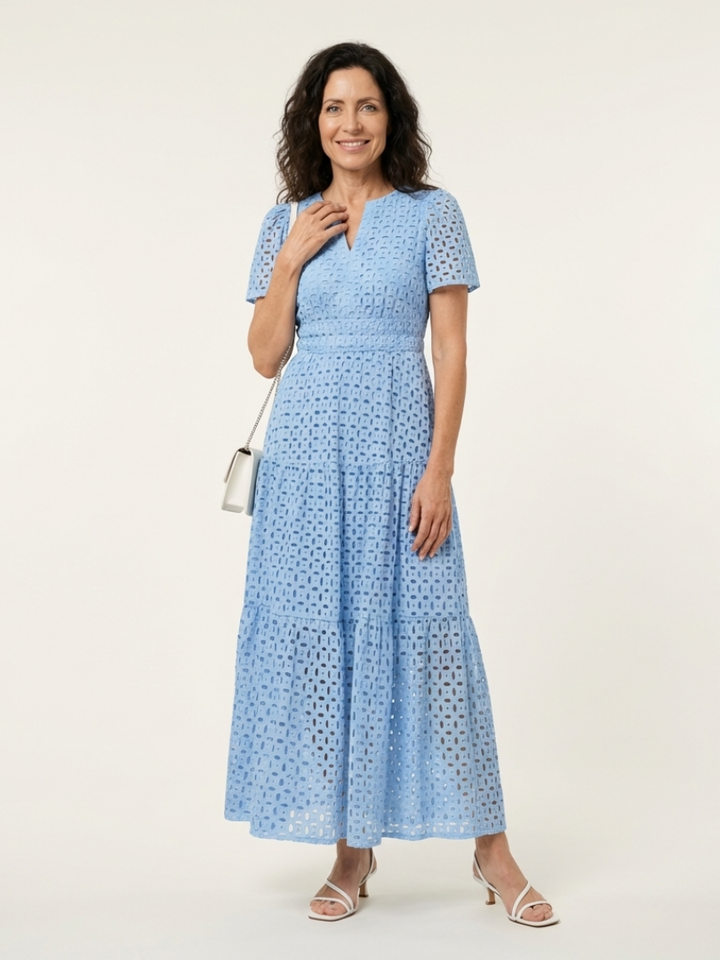 Brielle - V Neck Short Sleeve Tiered Midi Dress
