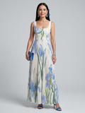 Ophelia - Sleeveless Square Neck Floral Print Midi Dress