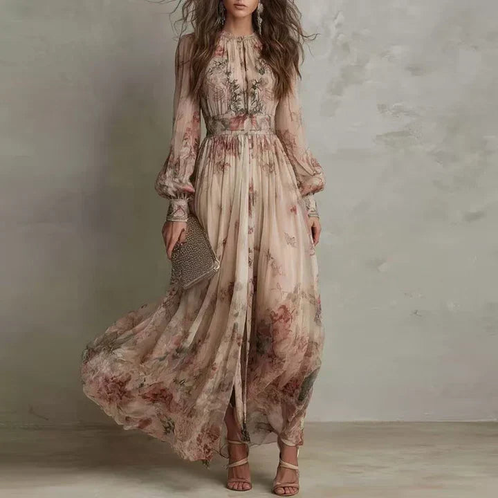 Amelia - Vintage Floral High-Waist Maxi Dress