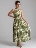 Olivia - Gathered Waist Abstract Print Midi Dress